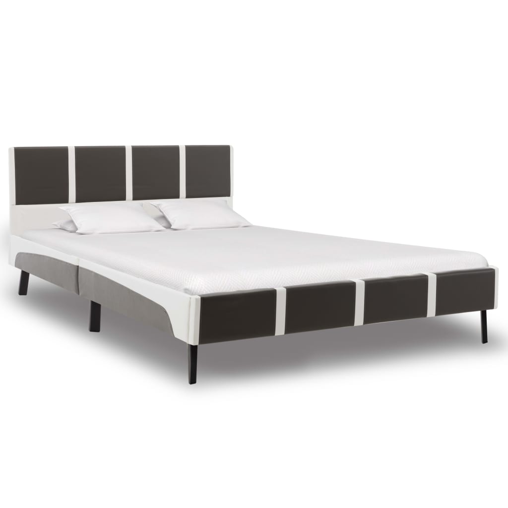 vidaXL Lit avec matelas Gris et blanc Similicuir 140 x 200 cm