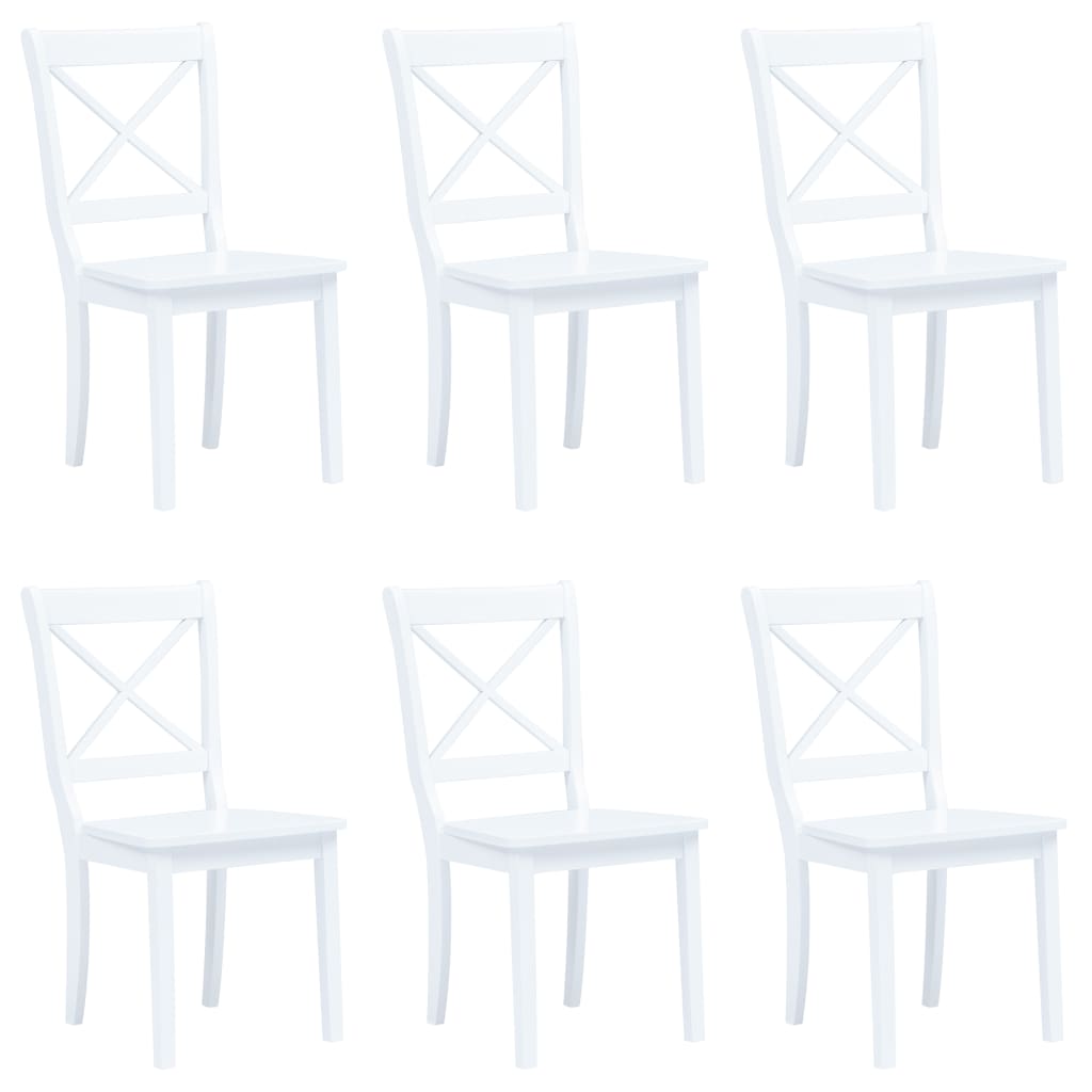 Dining Chairs 6 Piece White Solid Rubber Wood
