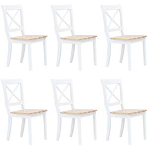 Jedilni stoli 6 kosov beli in naravni trdni kavčukovec