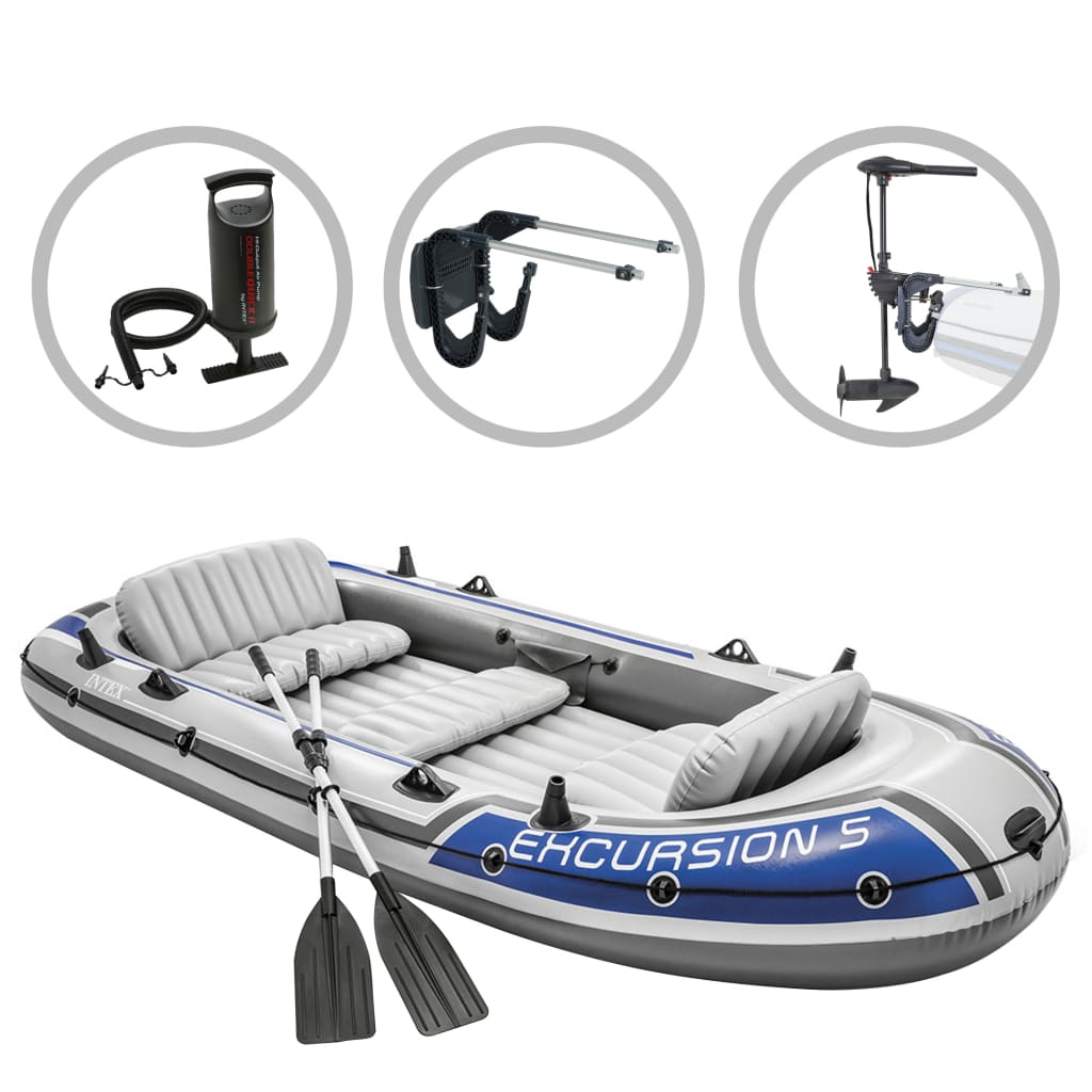 Intex Set barcă gonflabilă Excursion 5 cu motor independent și suport imagine vidaxl.ro