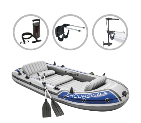 Intex Inflatable Boat Set Excursion 5 With Trolling Motor And