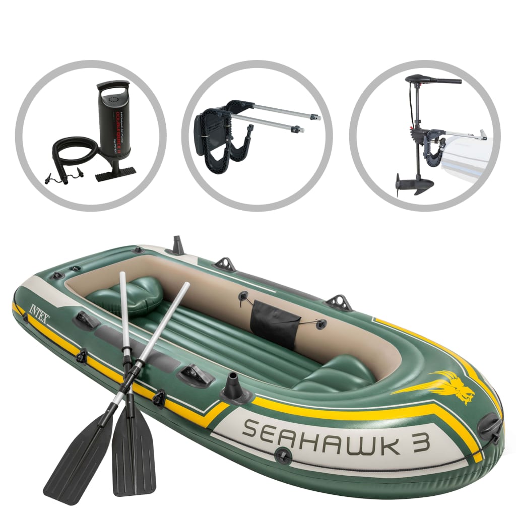 Intex Set barcă gonflabilă Seahawk 3 cu motor independent și suport INTEX