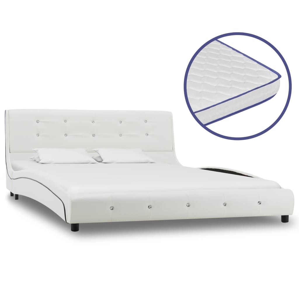 vidaXL Bed met traagschuim matras kunstleer wit 140×200 cm