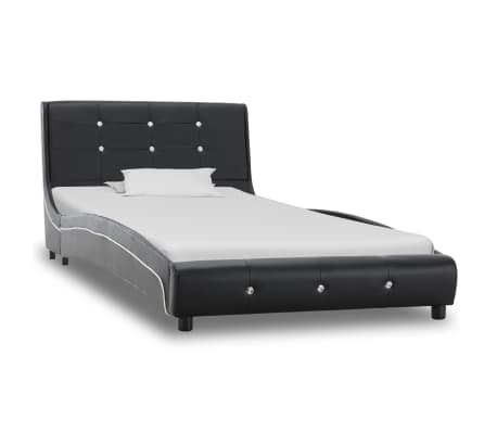 vidaXL fekete műbőr ágy memóriahabos matraccal 90 x 200 cm