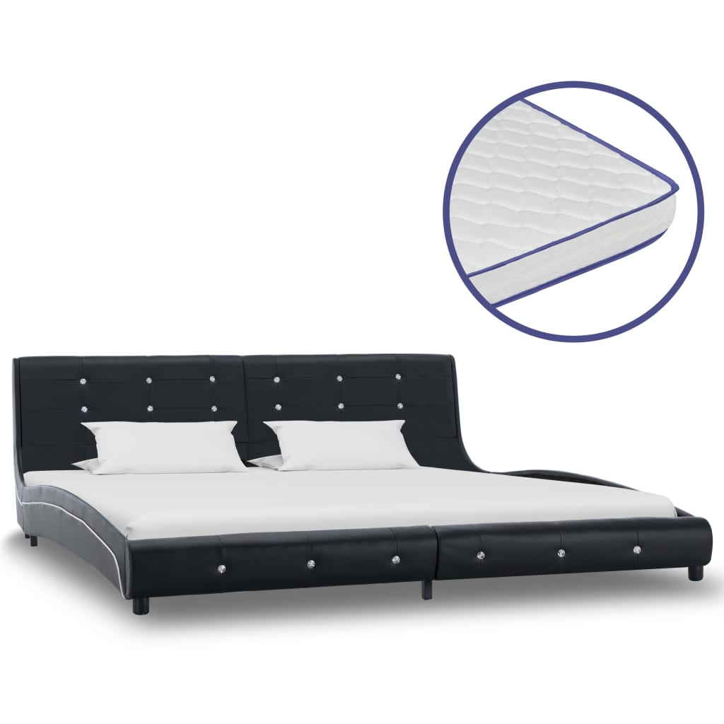 vidaXL Pat saltea spumă cu memorie, negru, 180×200 cm, piele ecologică 180x200