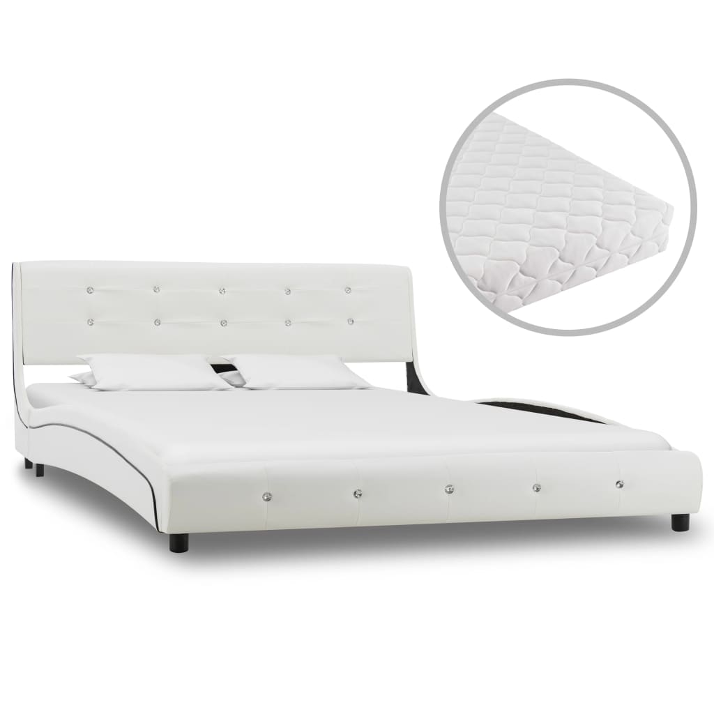 vidaXL Bed met matras kunstleer wit 140×200 cm