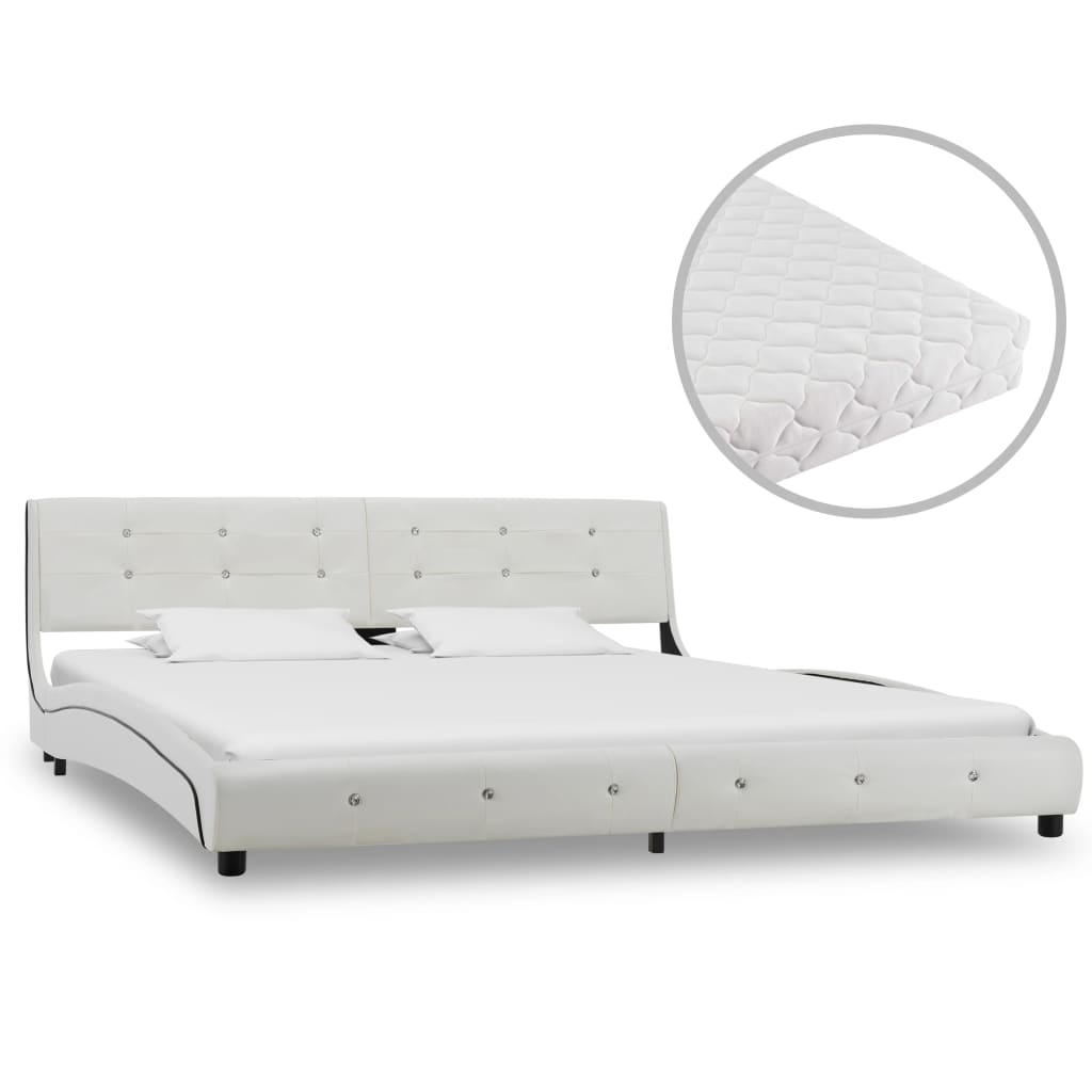 #3 - vidaXL seng med madras 180 x 200 cm kunstlæder hvid
