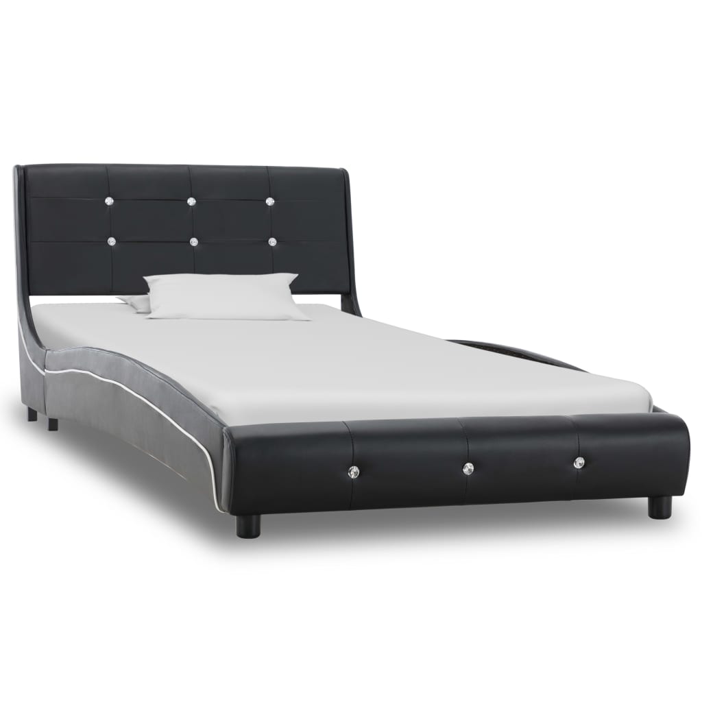 vidaXL Bett mit Matratze Schwarz Kunstleder 90 x 200 cm