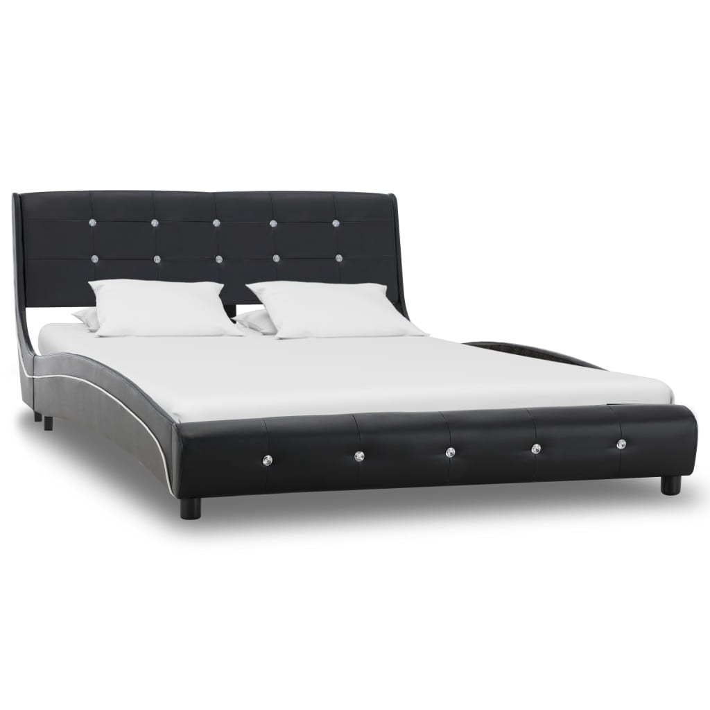 vidaXL fekete műbőr ágy matraccal 120 x 200 cm