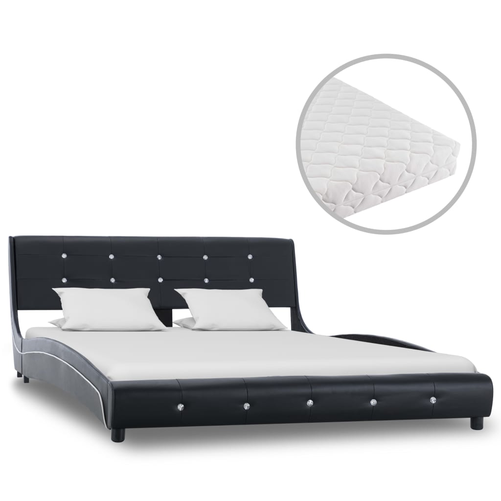 vidaXL Bed met matras kunstleer zwart 140×200 cm