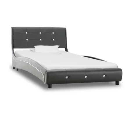 vidaXL Lova su čiužiniu, pilkos sp., 90x200cm, dirbtinė oda