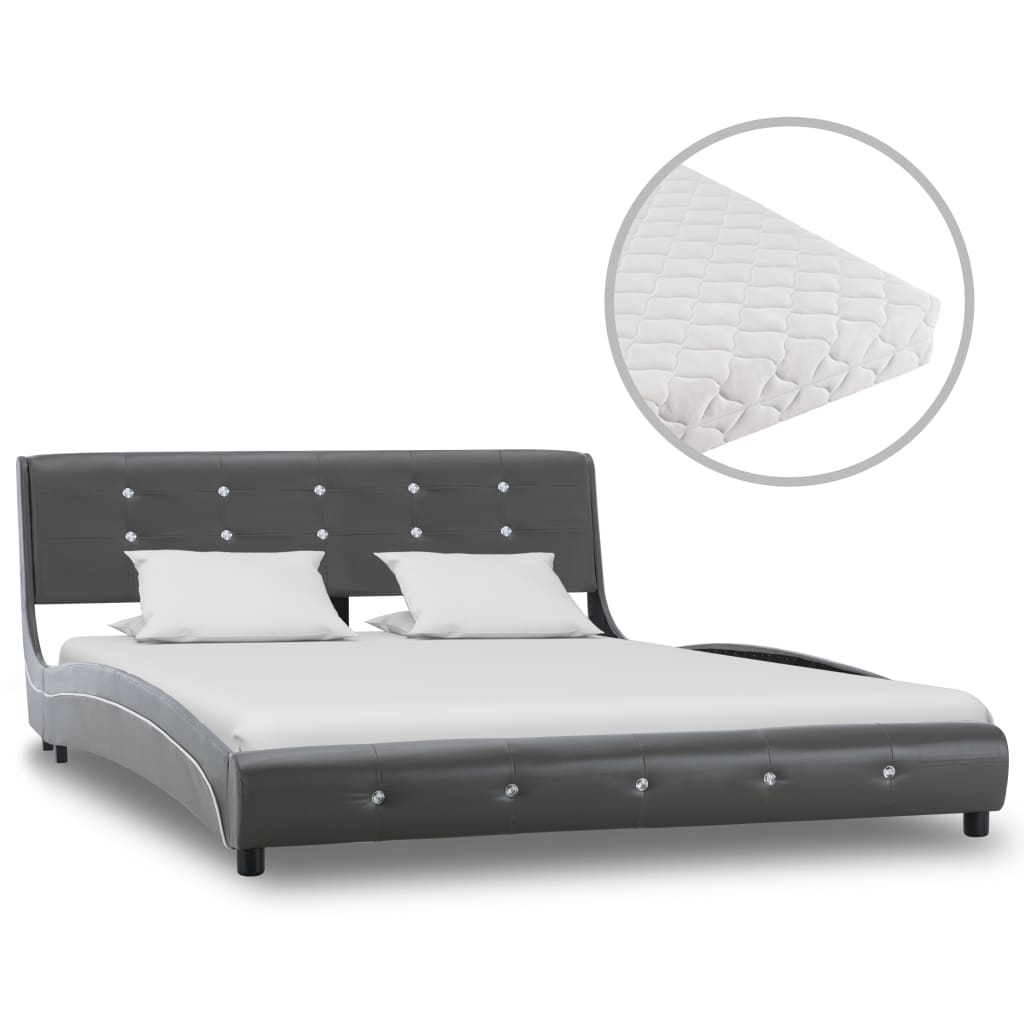 vidaXL Bed met matras kunstleer grijs 140×200 cm