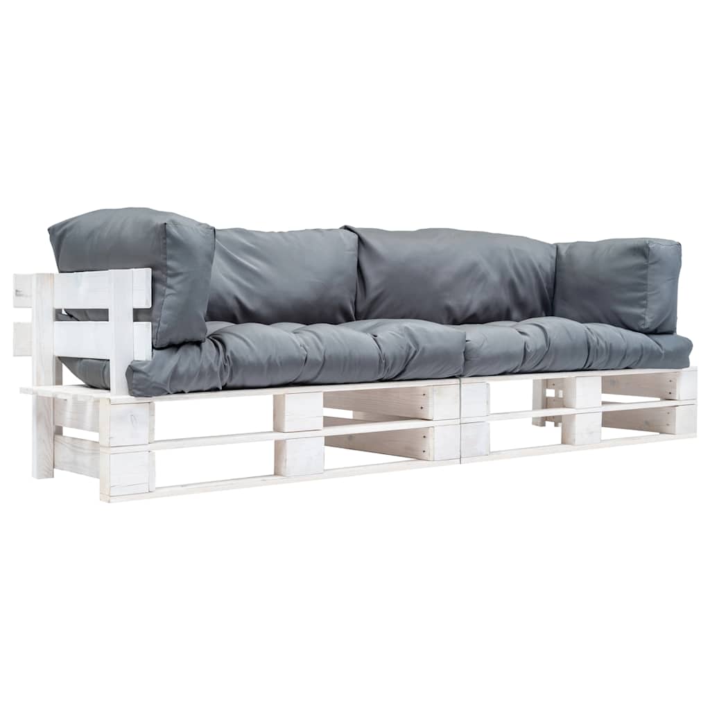 vidaXL Pallsoffa 2 delar med grå dynor furu
