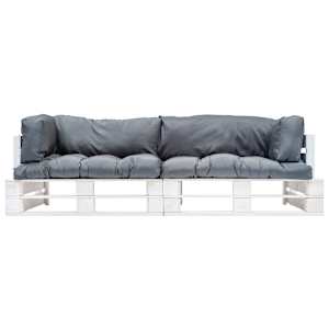 vidaXL Σαλόνι Κήπου από Παλέτες 2 τεμ. Ξύλο Πεύκου με Γκρι Μαξιλάρια