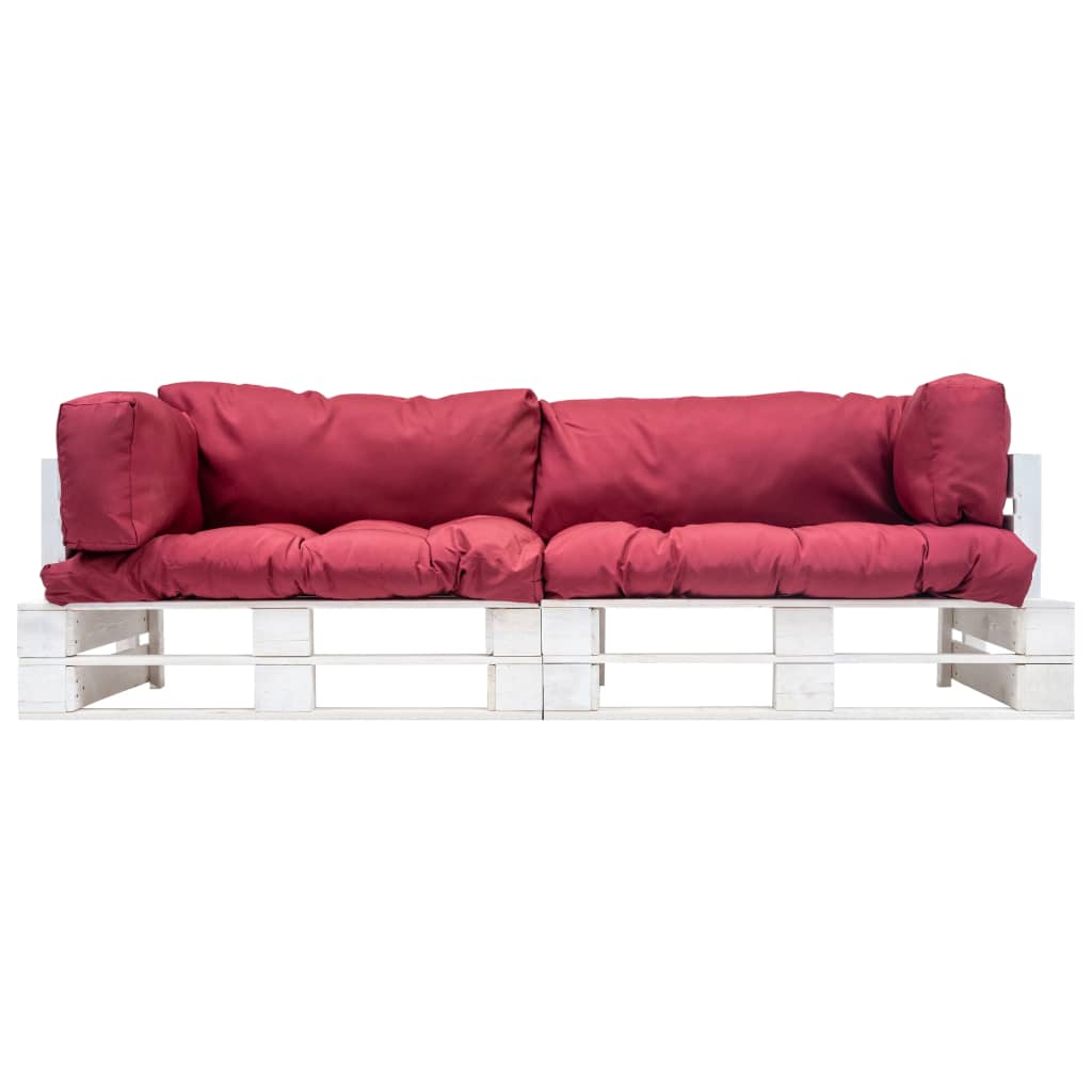 vidaXL 2-tlg. Garten-Palettensofa-Set Kissen in Rot Kiefernholz