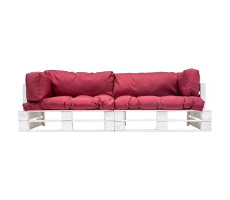 vidaXL 2-tlg. Garten-Palettensofa-Set Kissen in Rot Kiefernholz