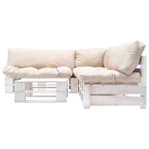 vidaXL Sof&aacute;s paletes jardim 4 pcs almofad&otilde;es cor areia madeira