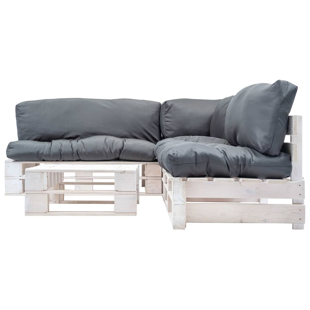

vidaXL 4-delige Loungeset pallet met grijze kussens hout