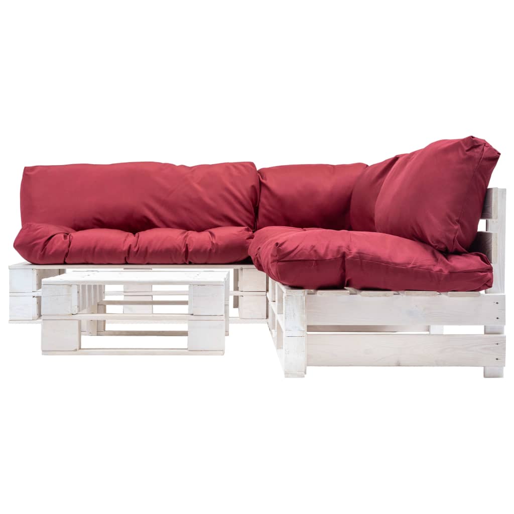 

vidaXL 4-delige Loungeset pallet met rode kussens hout