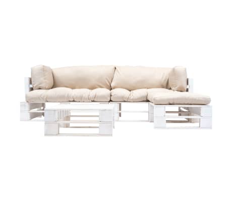vidaXL Salon de jardin palette 4 pcs avec coussins sable bois