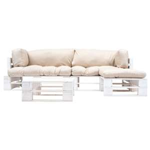 vidaXL Salon de jardin palette 4 pcs avec coussins sable bois