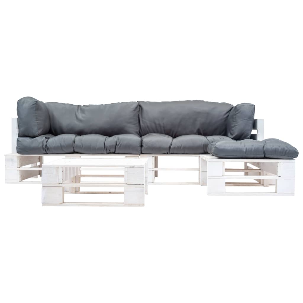 

vidaXL 4-delige Loungeset pallet met grijze kussens hout