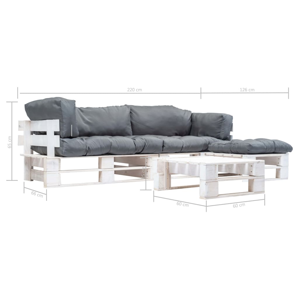 Thumbnail - vidaXL 4-tlg. Paletten-Lounge-Set mit Kissen in Grau Holz