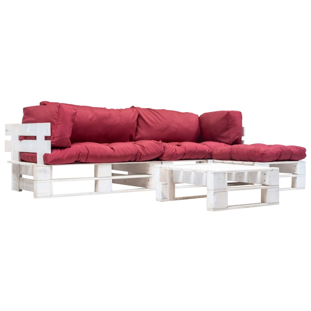 vidaXL Set mobilier grădină din paleți cu perne roșii, 4 piese, lemn vidaXL