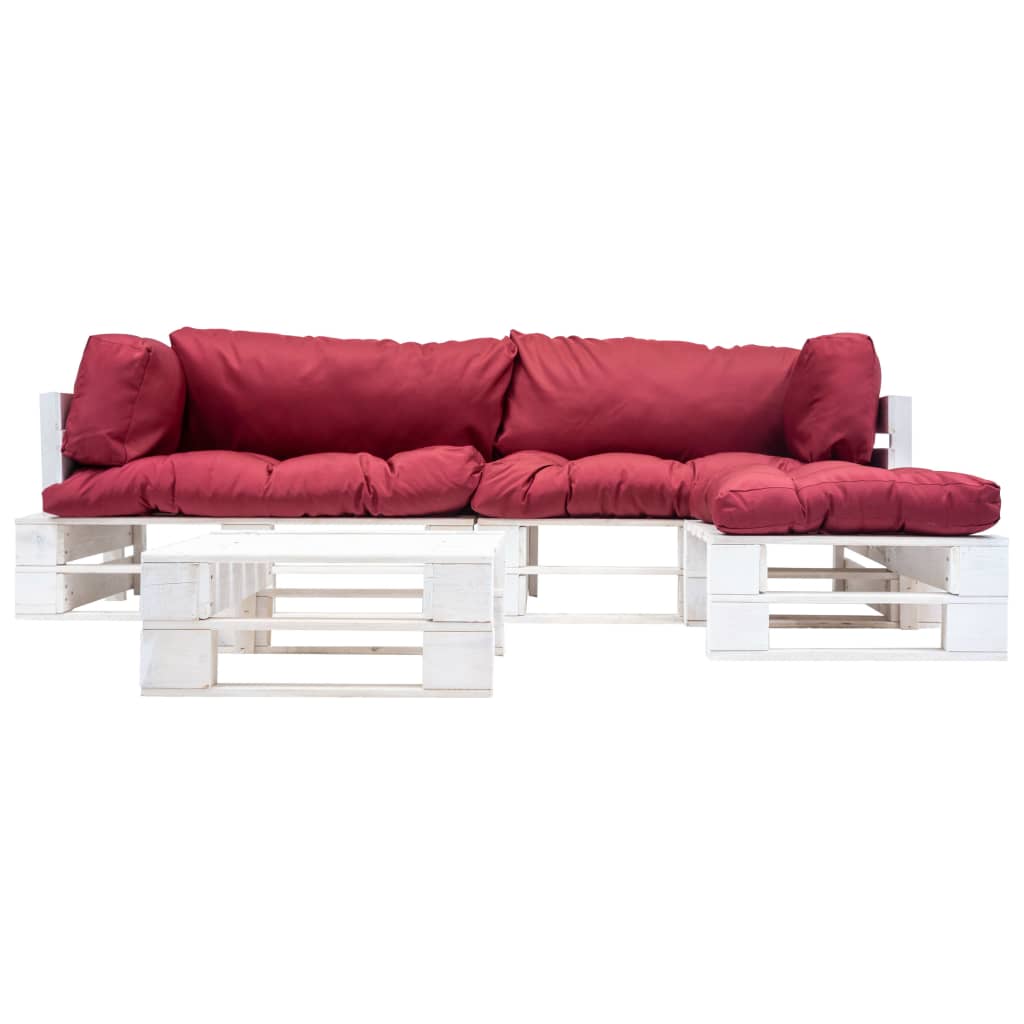 vidaXL 4-tlg. Paletten-Lounge-Set mit Kissen in Rot Holz