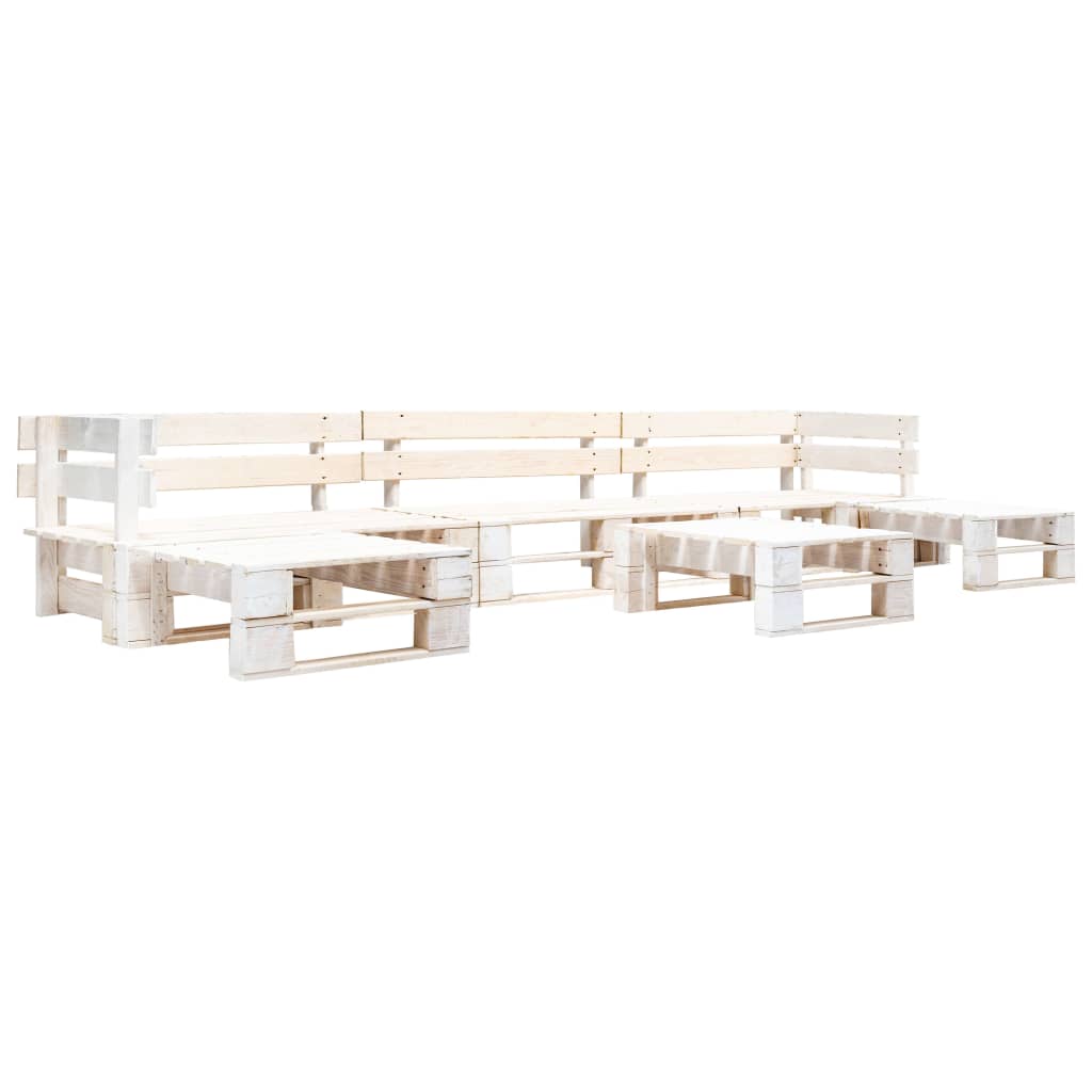 Poza vidaXL Set mobilier gradina din paleti, 6 piese, alb, lemn