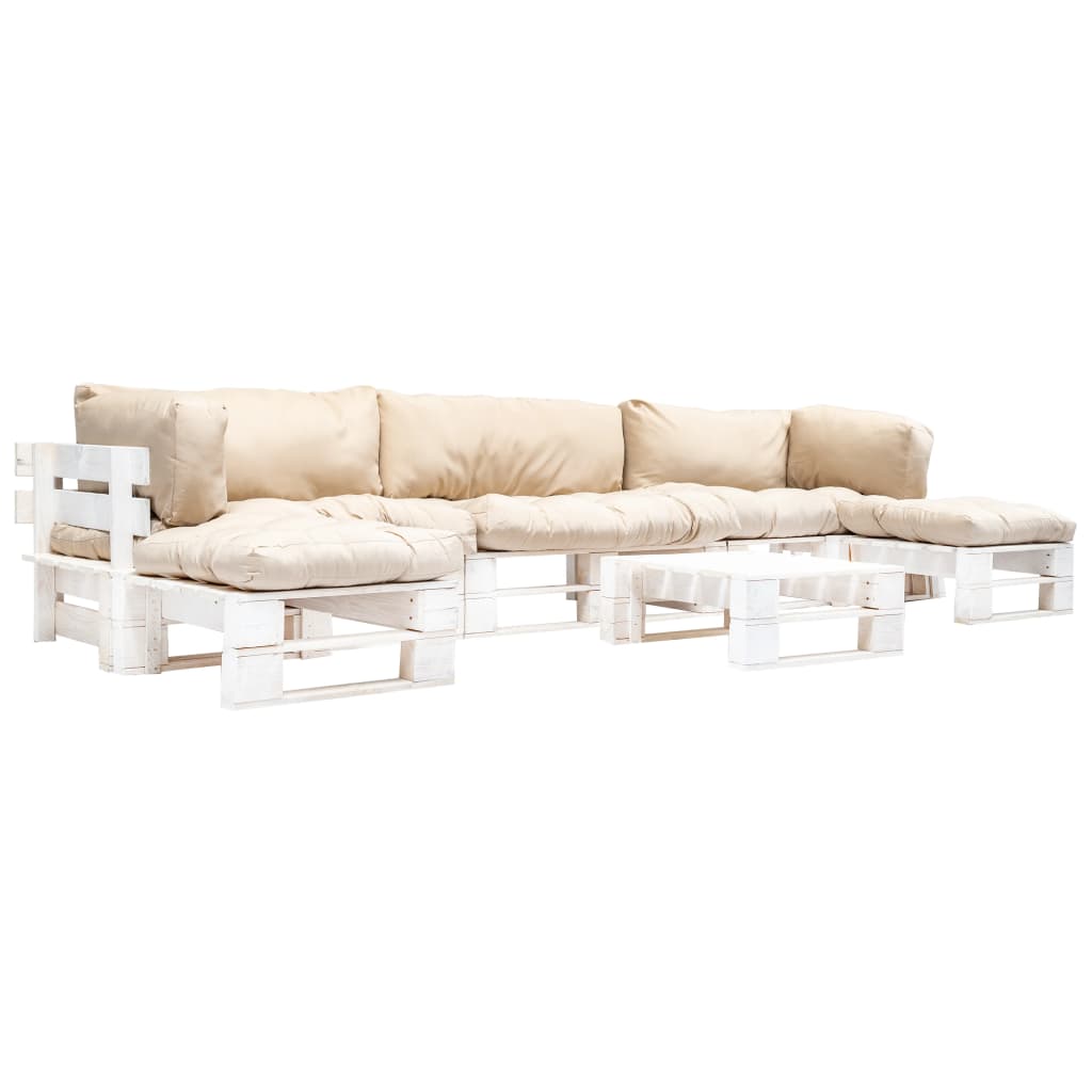 vidaXL 6-tlg. Paletten-Lounge-Set mit Kissen in Sandfarben Holz