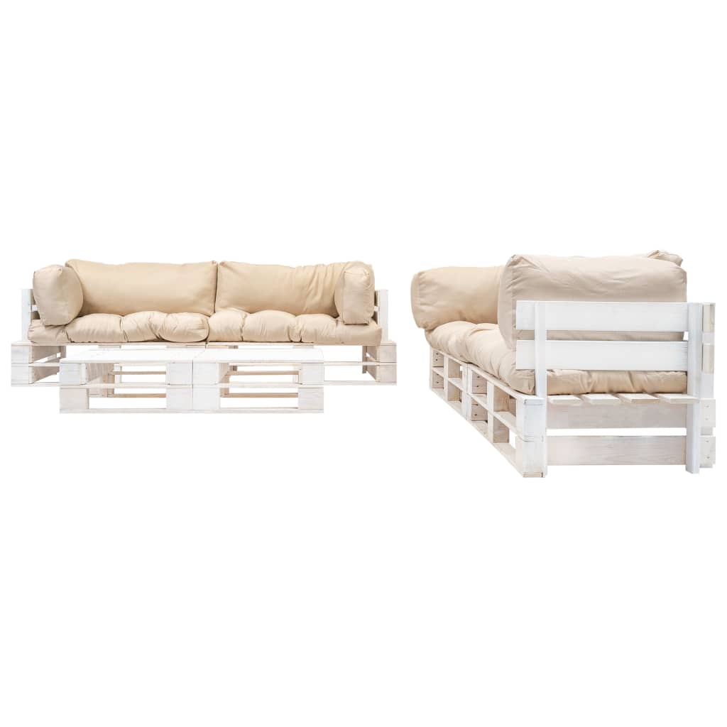 

vidaXL 6-delige Loungeset pallet met zandkleurige kussens hout