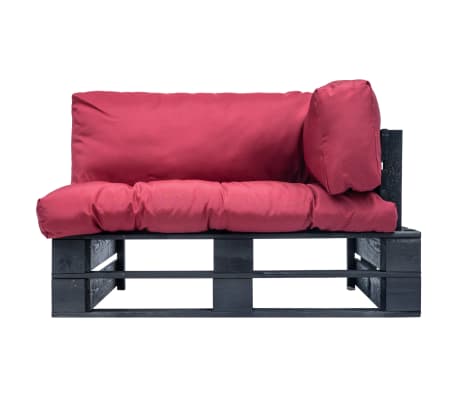 vidaXL Sodo sofa i&scaron; palečių su raudonomis pagalvėlėmis, pu&scaron;ies mediena