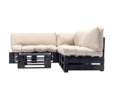 vidaXL Sodo komplektas i&scaron; palečių su pagalvėmis, 4 dalių, mediena