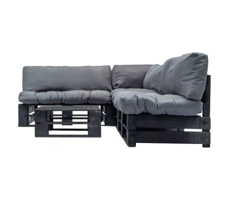 vidaXL 4-delige Loungeset pallet met grijze kussens hout