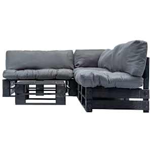vidaXL 4-delige Loungeset pallet met grijze kussens hout