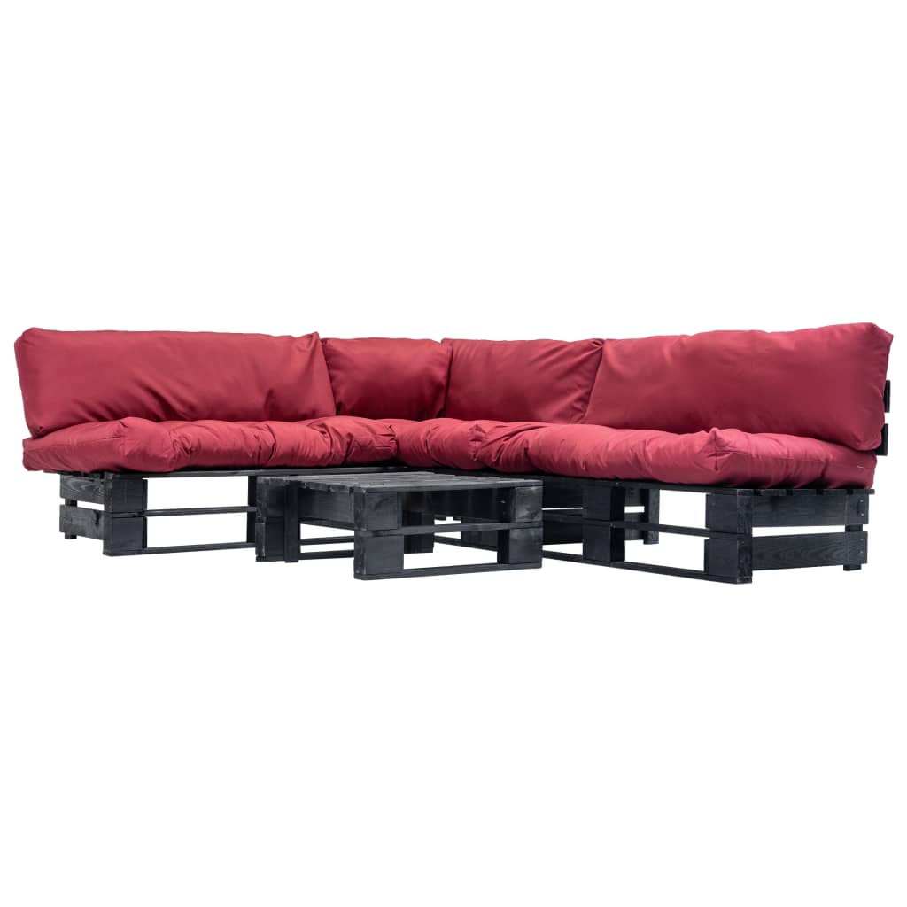 vidaXL 4-cz. zestaw ogrodowy, czerwone poduszki, palety z drewna FSC