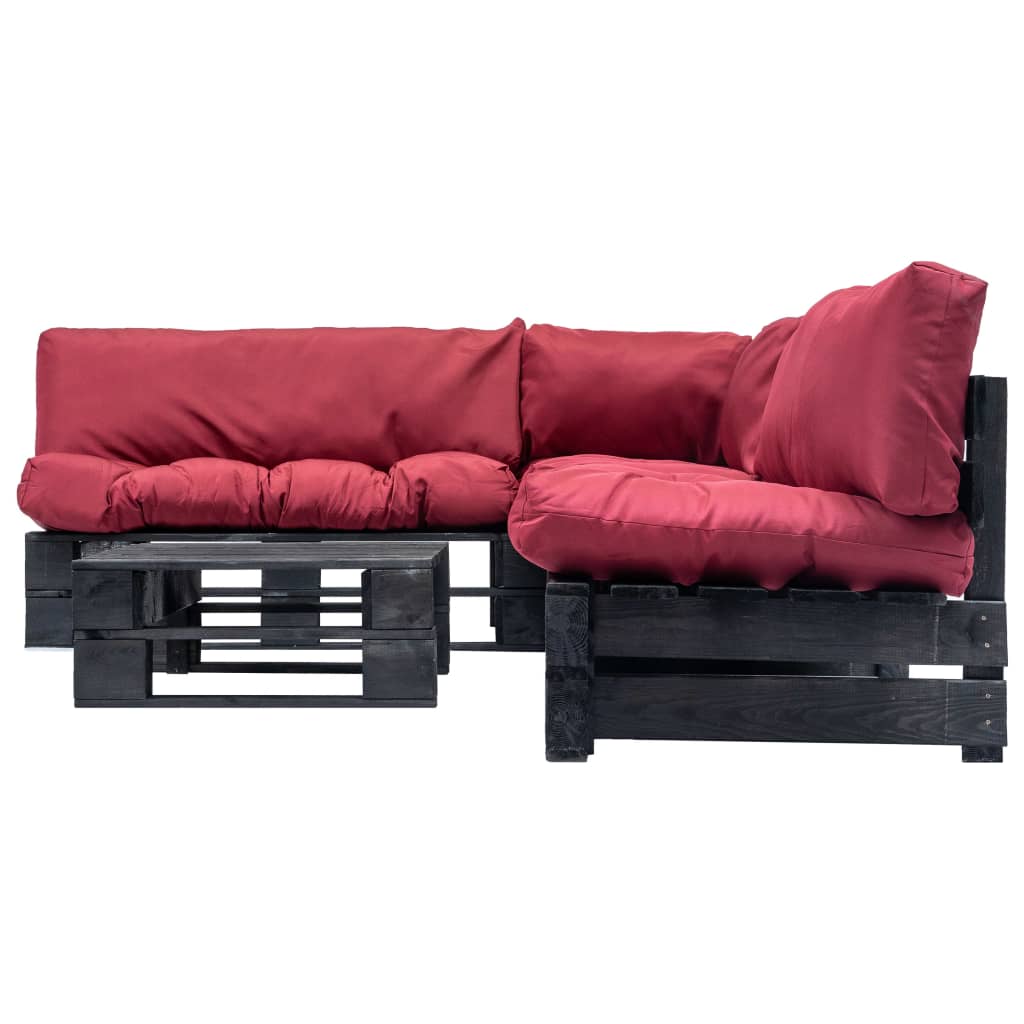 

vidaXL 4-delige Loungeset pallet met rode kussens hout