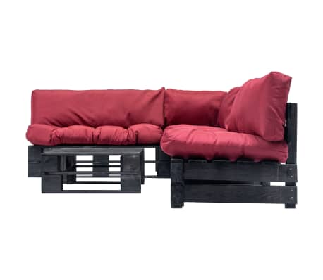 vidaXL 4-delige Loungeset pallet met rode kussens hout