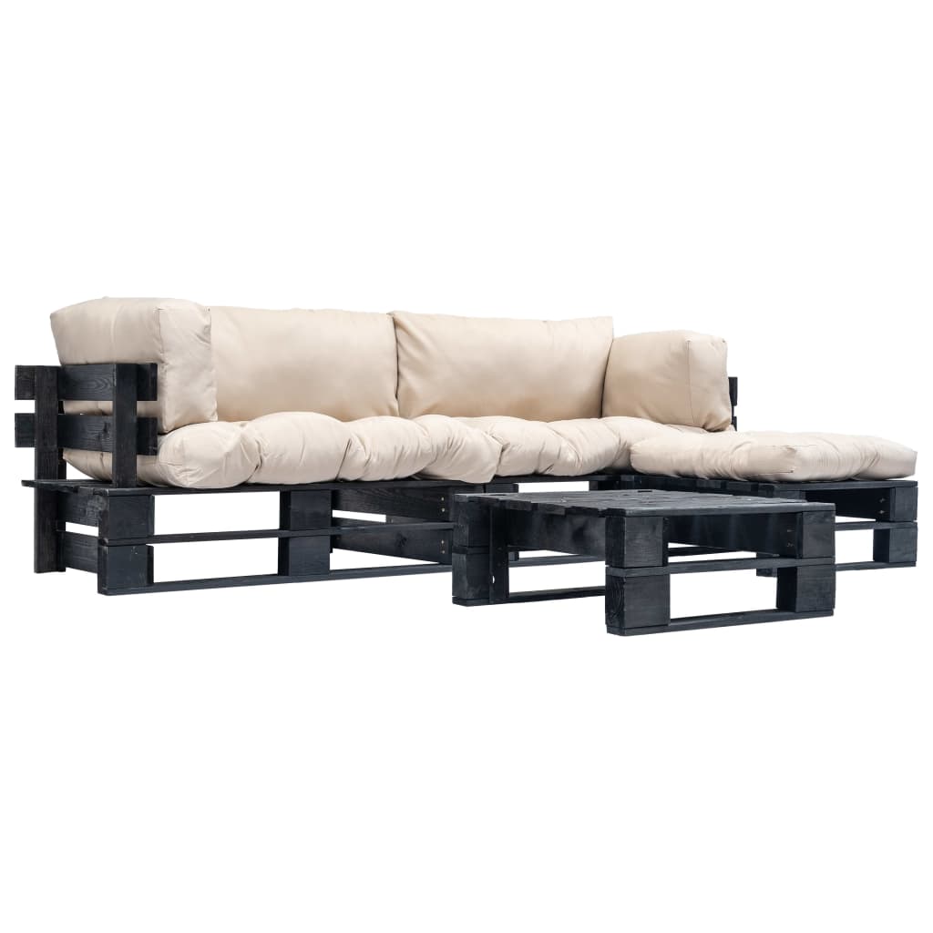 vidaXL 4-tlg. Paletten-Lounge-Set mit Kissen in Sandfarben Holz