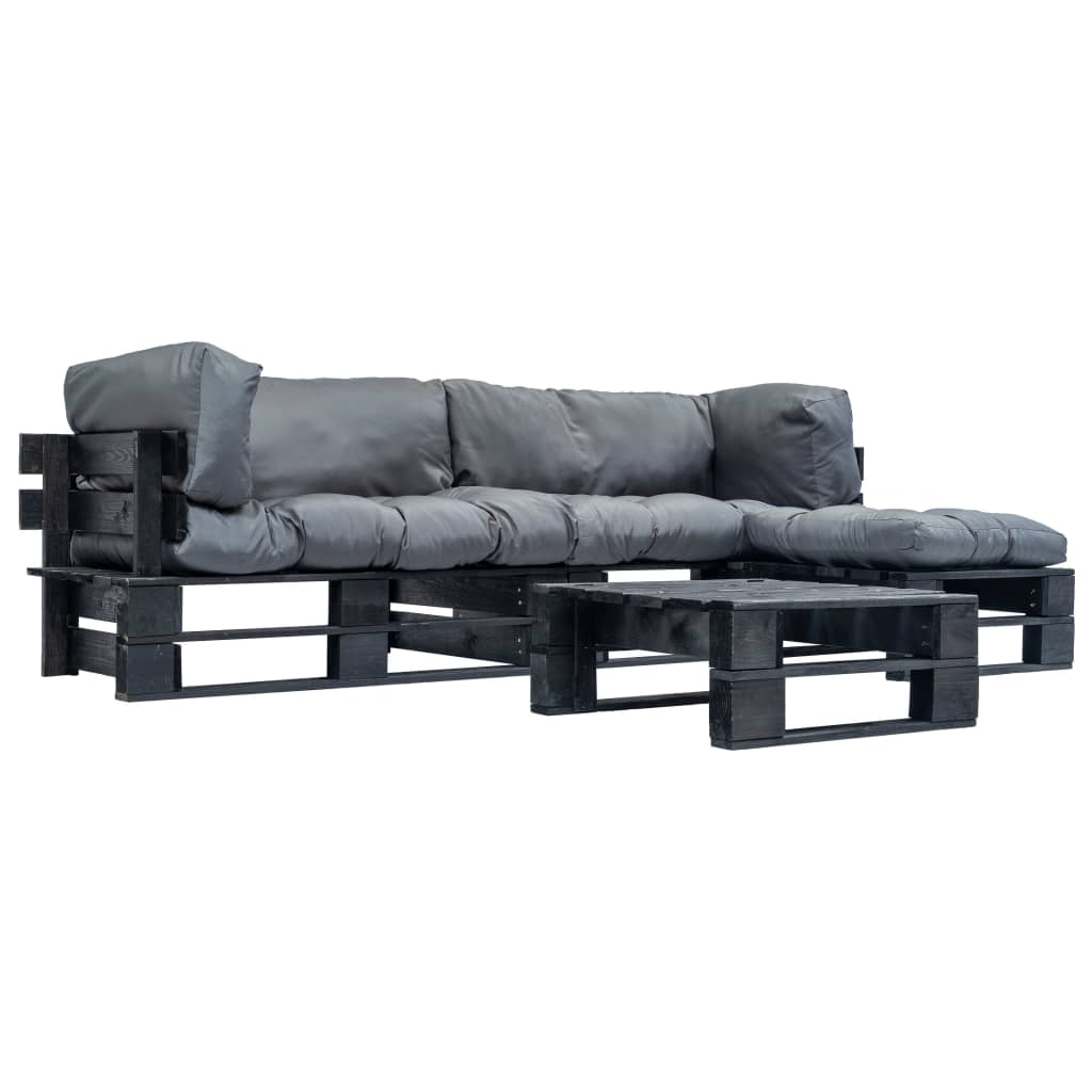 vidaXL 4-tlg. Garten-Lounge-Set aus Paletten mit Grauen Kissen Holz