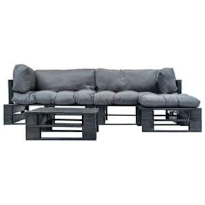 vidaXL 4-osaline kaubaalustest aiadiivan, hallid padjad, puit