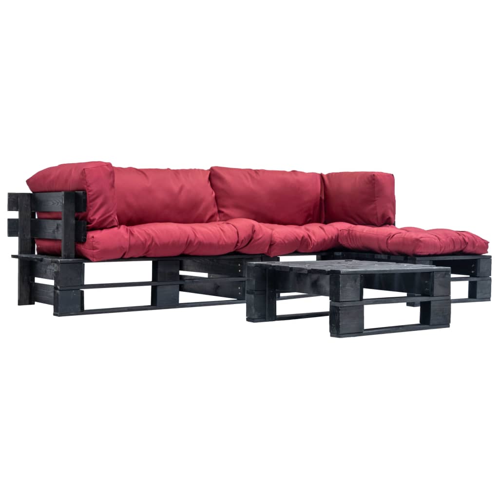 vidaXL Set mobilier grădină din paleți cu perne roșii, 4 piese, lemn