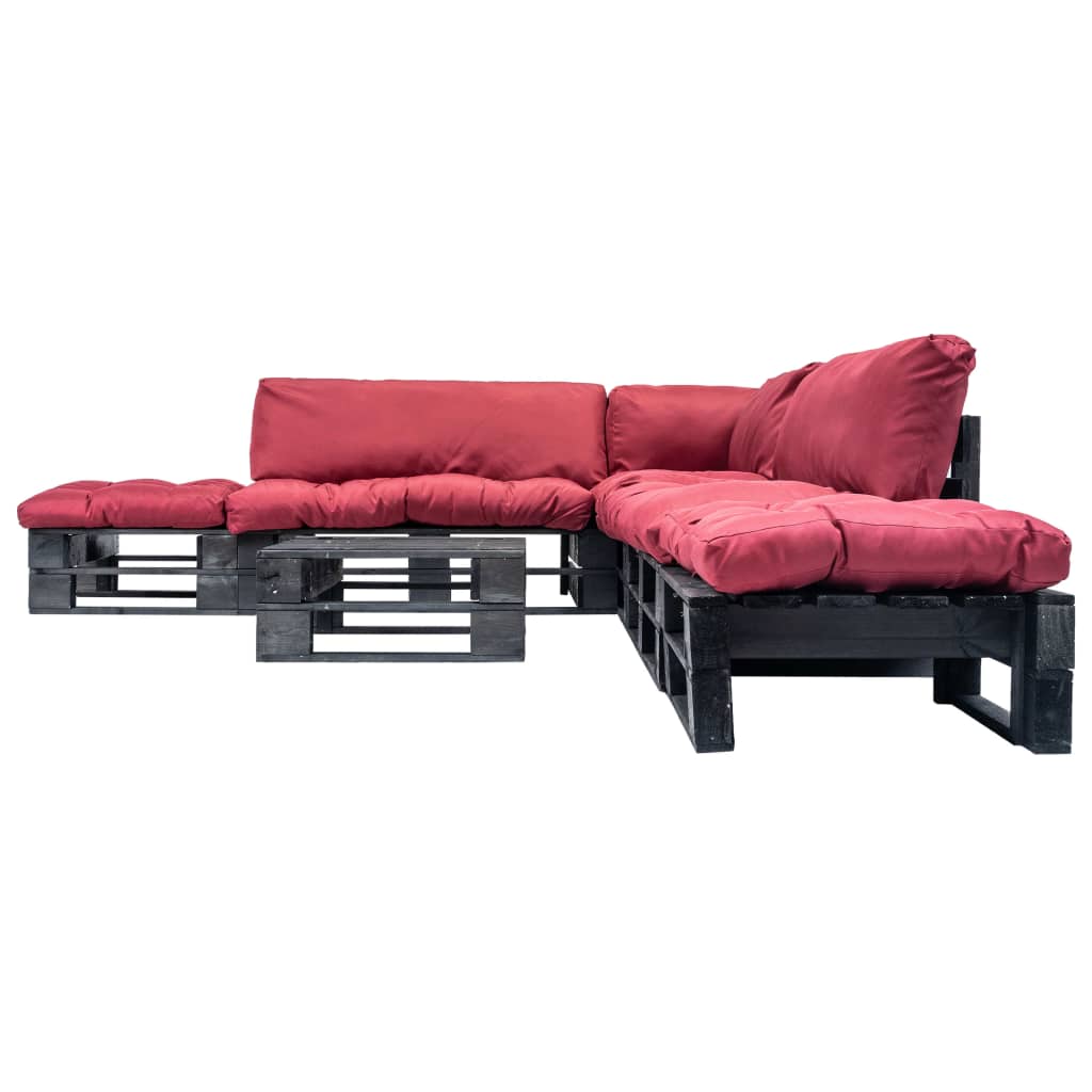 

vidaXL 6-delige Loungeset pallet met rode kussens hout