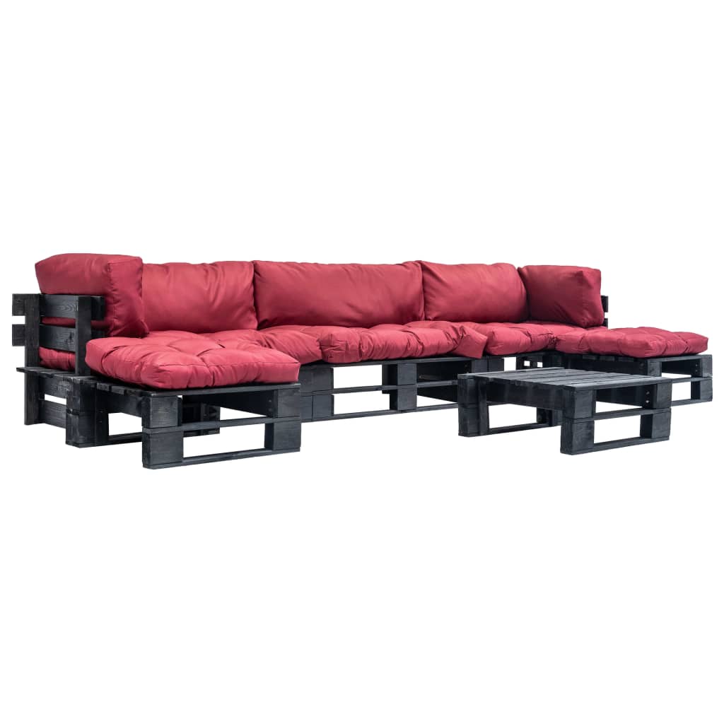 vidaXL 6-cz. zestaw ogrodowy, czerwone poduszki, palety z drewna FSC