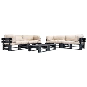 Vrtna garnitura iz palet 6-delna s peščenimi blazinami lesena