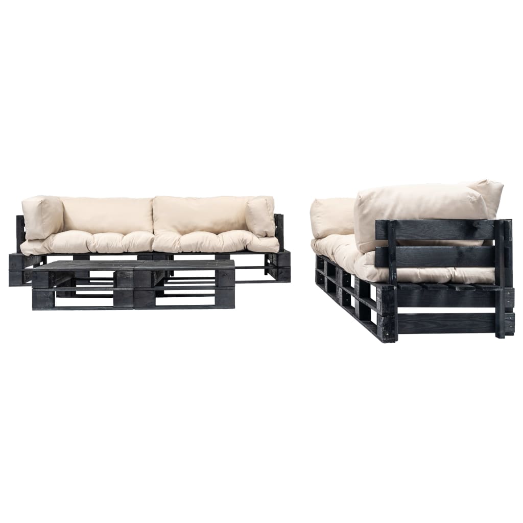 

vidaXL 6-delige Loungeset pallet met zandkleurige kussens hout
