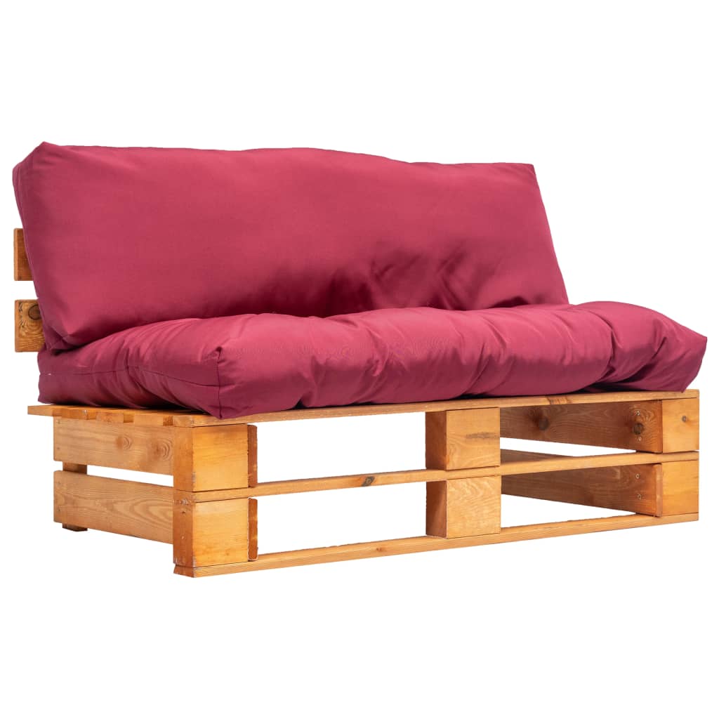 vidaXL Canapea de grădină din paleți cu perne roșii, lemn de pin vidaXL