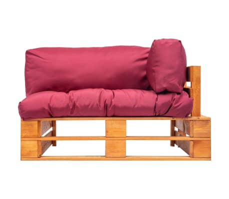 vidaXL Sodo sofa i&scaron; palečių su raudonomis pagalvėlėmis, pu&scaron;ies mediena
