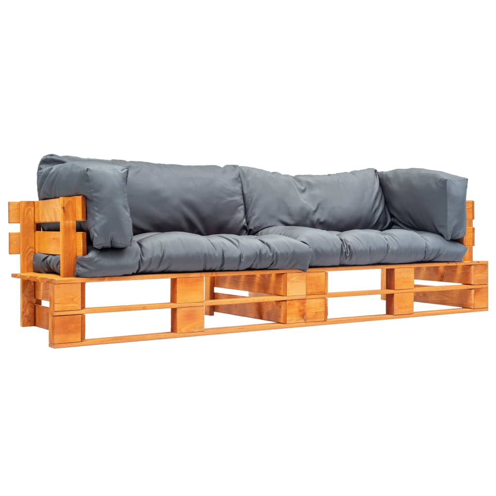 vidaXL 2-tlg. Garten-Palettensofa-Set Kissen in Grau Kiefernholz